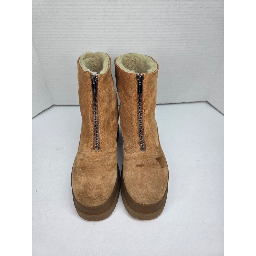 Clergerie Paris Tan Suede Fur Lined Zip Front‎ Platform Boots Women's size 38.5